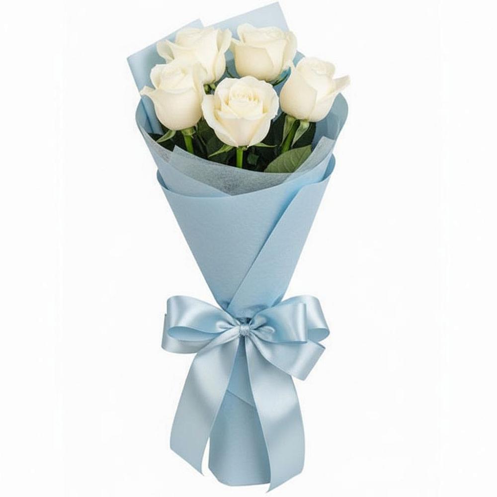 Букет 5 Белых роз Проуд в Октябрьский Хабаровский край