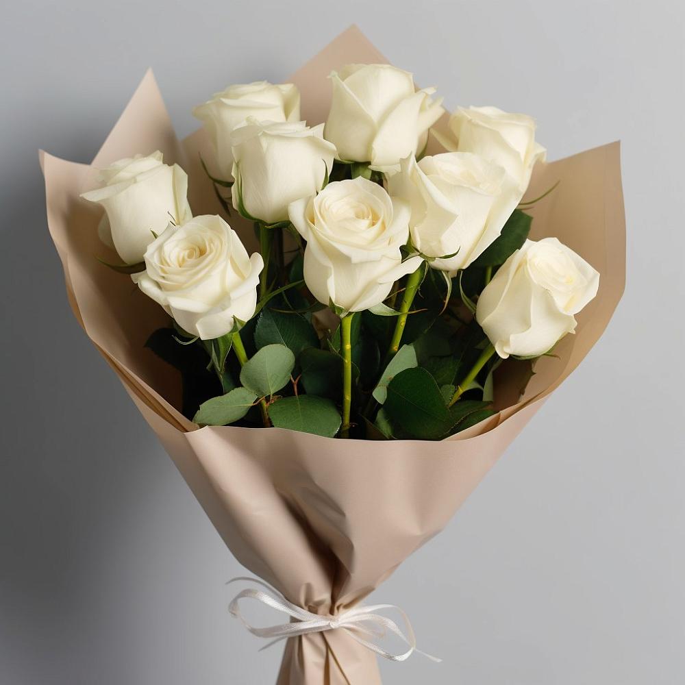 Букет 9 Белых роз Эдлесс Лав в Октябрьский Хабаровский край