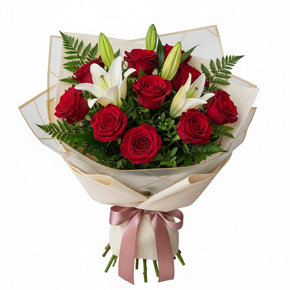 Букет цветов из: Лилии и Розы в Октябрьский Хабаровский край