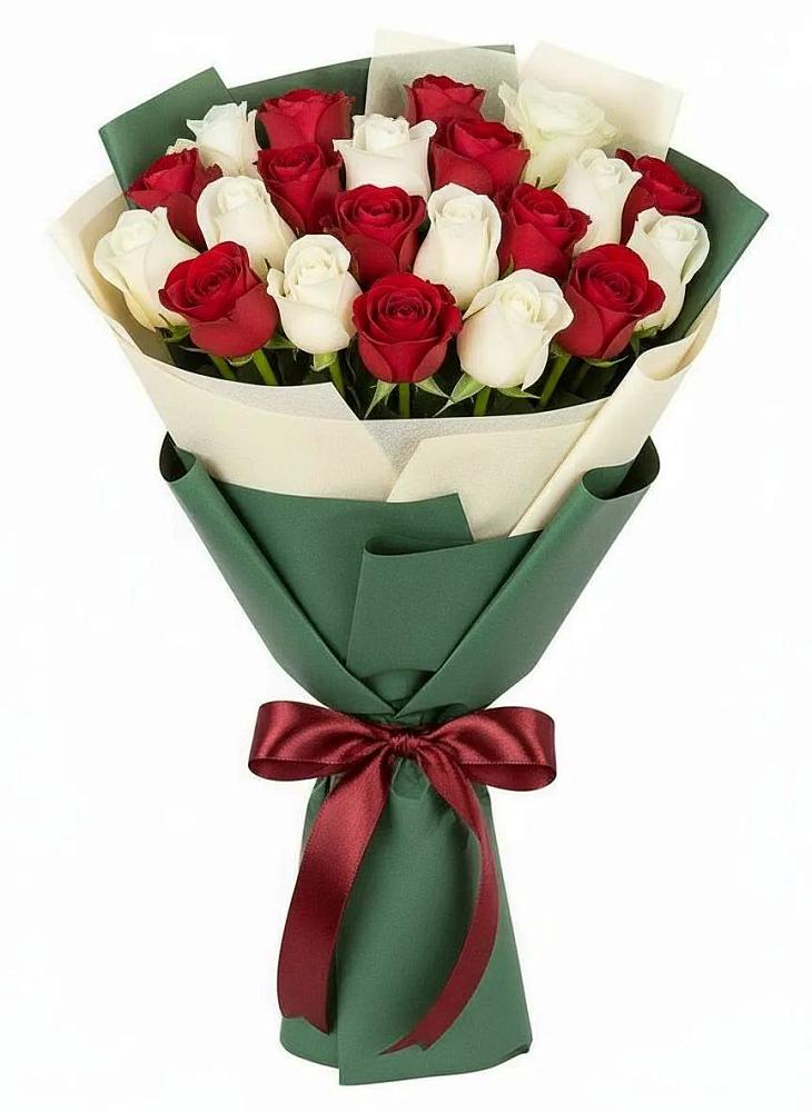 Букет Микс из красных и белых роз в Октябрьский Хабаровский край