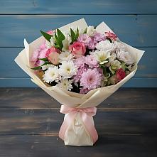 Букет цветов из:  Хризантемы, Альстромерии и Розы в Октябрьский Хабаровский край