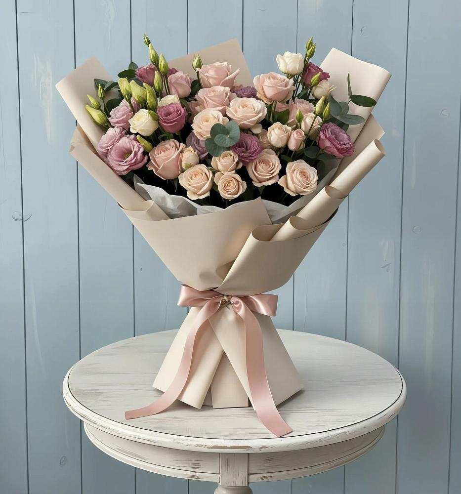 Букет цветов из: Розы и Лизиантусы в Октябрьский Хабаровский край