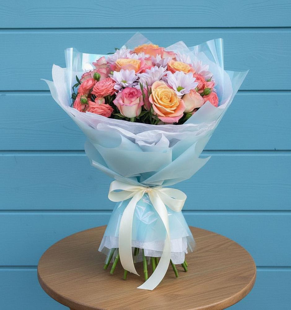 Букет цветов из: Хризантемы и Розы в Октябрьский Хабаровский край