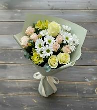 Букет цветов из:  Альстромерии, Розы и Хризантемы в Октябрьский Хабаровский край