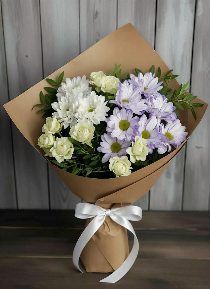 Букет цветов из: Хризантемы и Розы в Октябрьский Хабаровский край